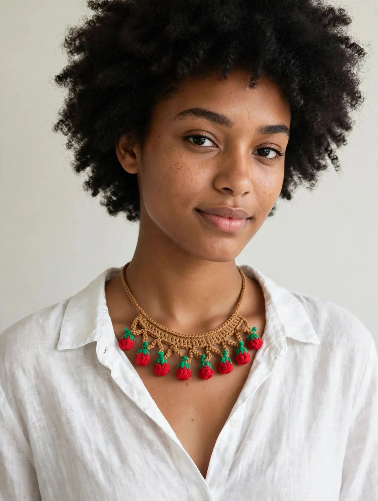 Collar de crochet con manzanitas rojas 